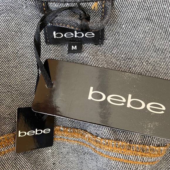 Bebe Rhinestone Denim Jacket Junior Size M Grey Wash Y2K Bling Sparkle Crop NWT - Picture 6 of 14